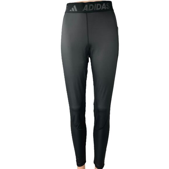 Adidas Techfit Black Logo Graphic High Waist Tights Ankle Leggings Pants Size L - Picture 1 of 4